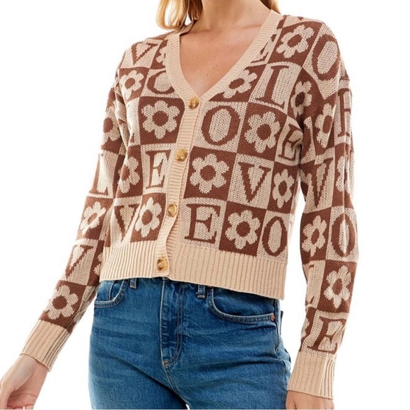 Ultra Flirt Sweaters - Ultra Flirt “Love” Brown Cardigan